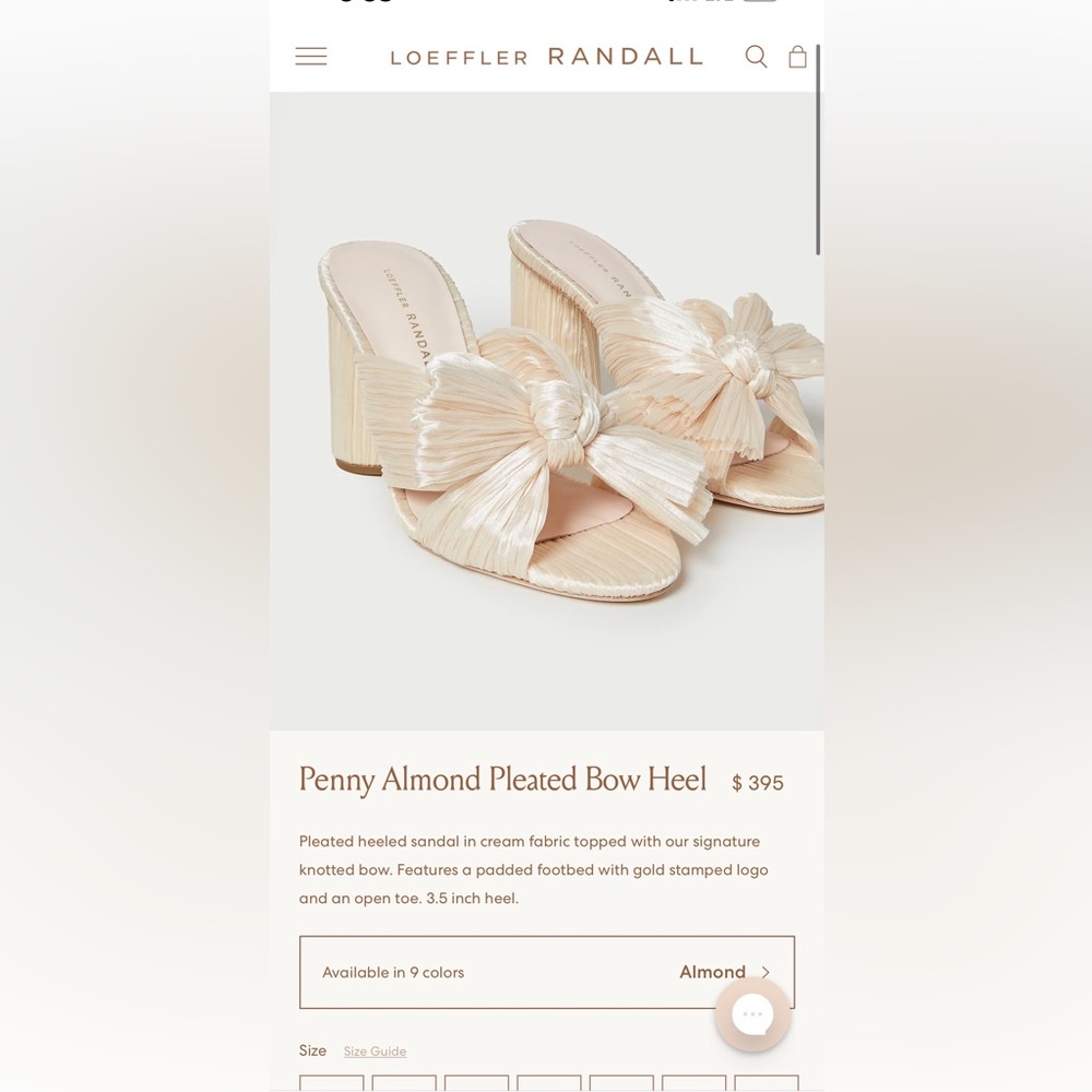 Loeffler Randall Penny Almond Pleated Bow Heel Size 8
